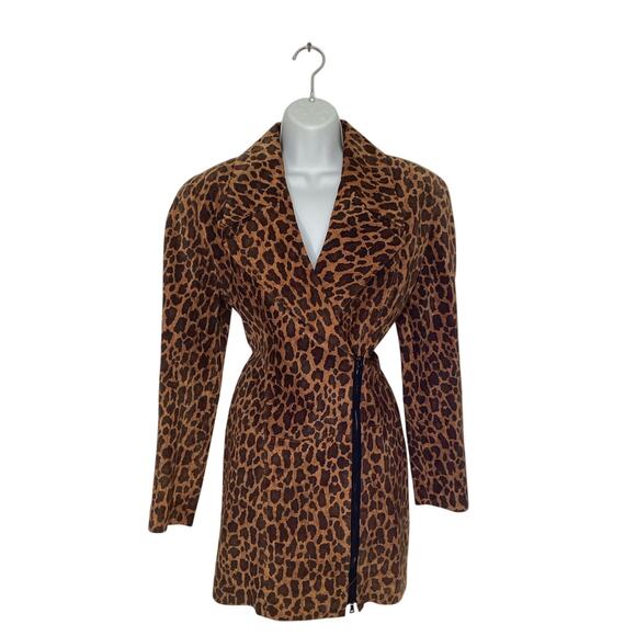 Michael Hoban North Beach Suede Zipper Vintage Leopard Print Mini Dress 7/8 S